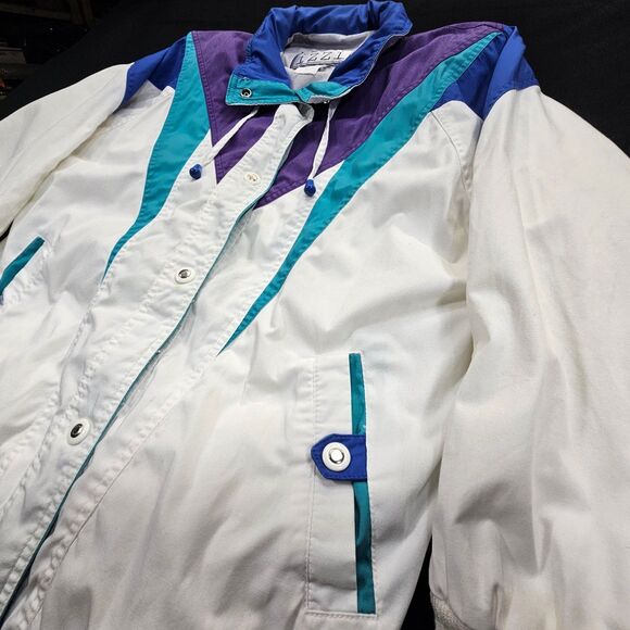 Izzi Women's Colorblock Windbreaker Jacket White Purple Teal Blue M - Picture 2 of 12